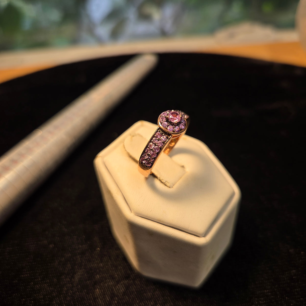 Purple Stone Sterling Ring w/ Rose Gold Finish sz 7