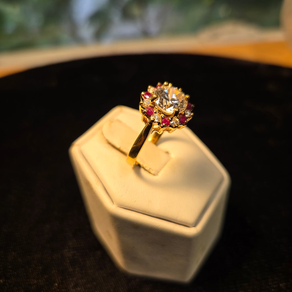 Sterling Red &White Stone Ring sz 7.5
