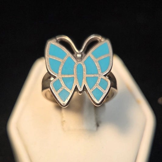 Southwestern Turquoise & Sterling Butterfly Ring sz 6 by Bell Trading Post