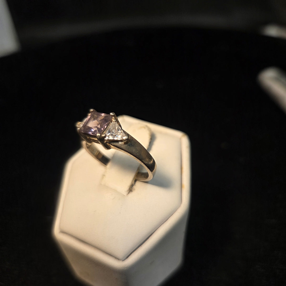 Sterling Ring with Lavender and White Stones sz 8