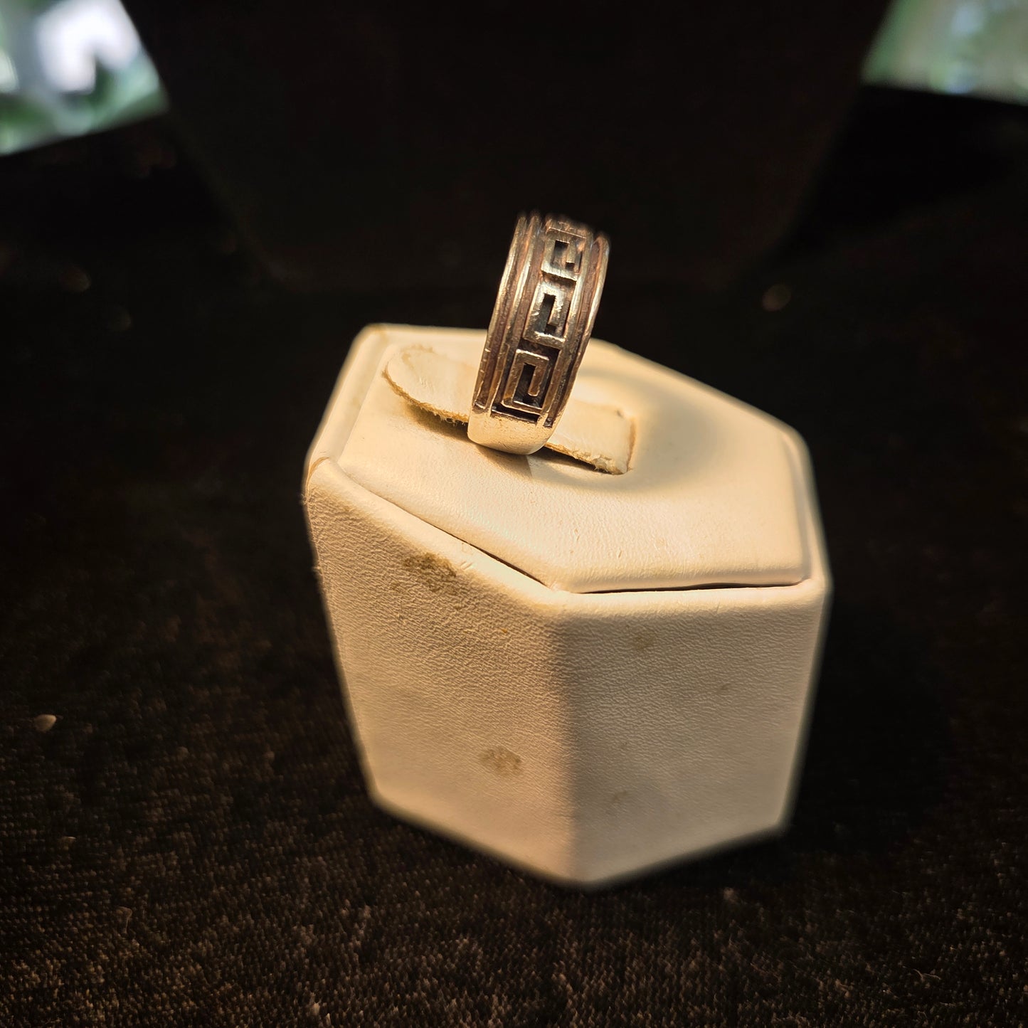 Greek Key Design Solid Sterling Silver Ring sz 4.5