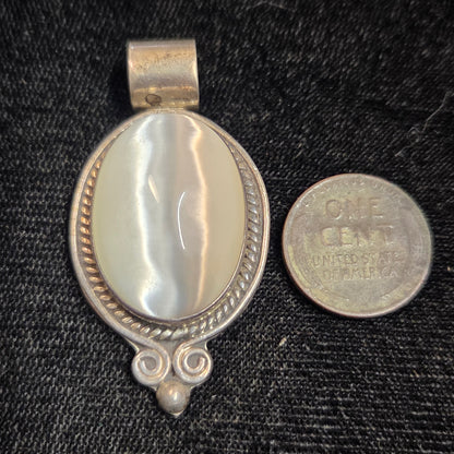 White Iridescent Stone Pendant  Sterling Silver