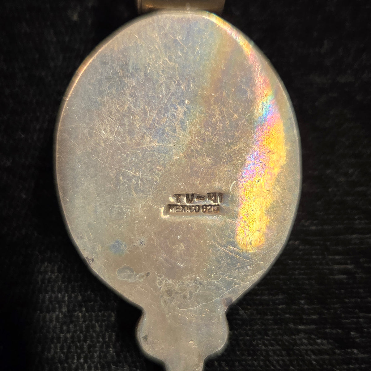White Iridescent Stone Pendant  Sterling Silver