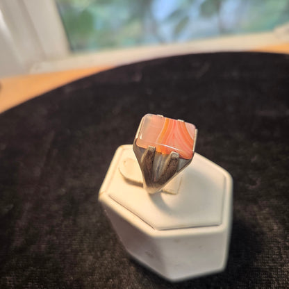 Orange Stone Sterling Silver Ring sz 9