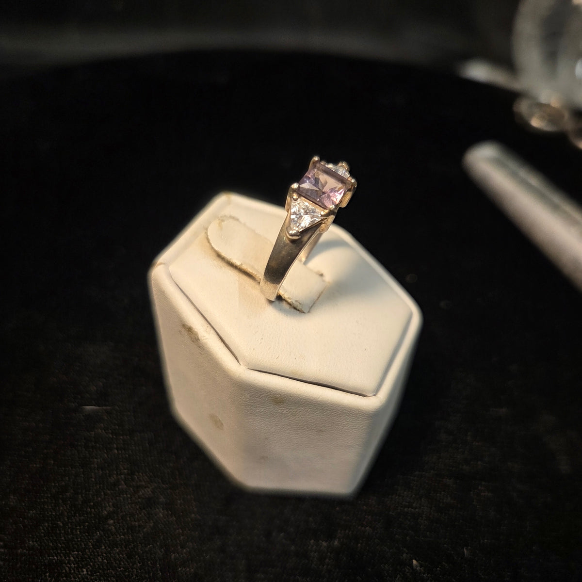 Sterling Ring with Lavender and White Stones sz 8