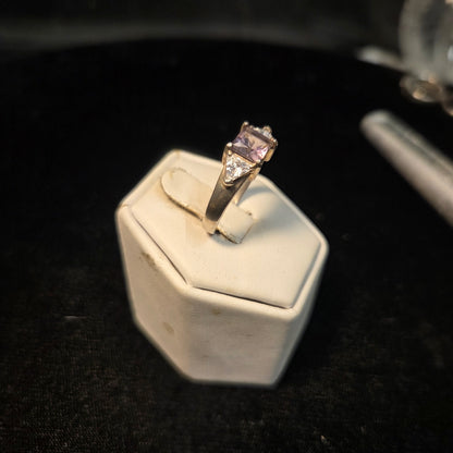 Sterling Ring with Lavender and White Stones sz 8