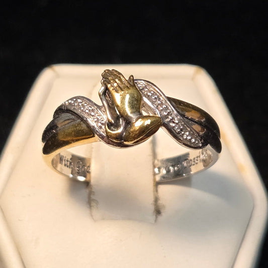 Praying Hands Sterling Silver Ring sz 11