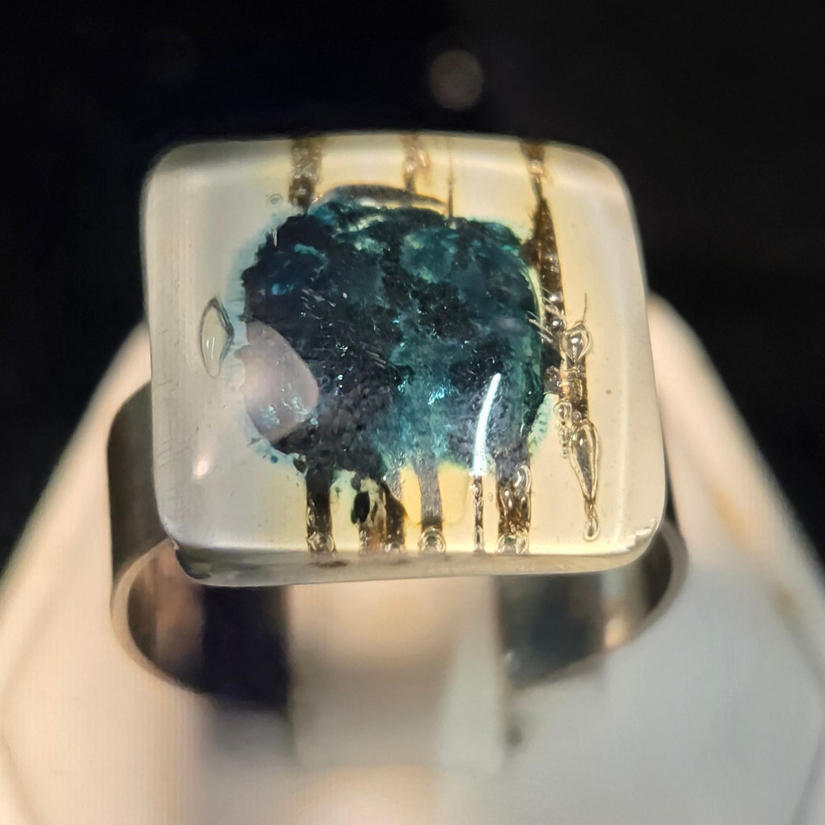 Custom Glass Sterling Silver Ring sz os
