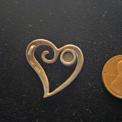 Stylized Sterling Heart Pendant with Black Stone