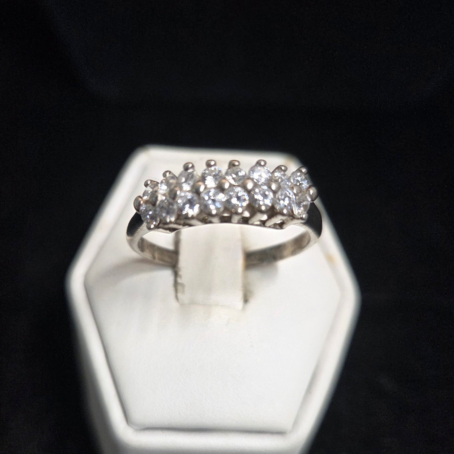 Sterling Silver White Stone Cocktail Ring sz 10.5