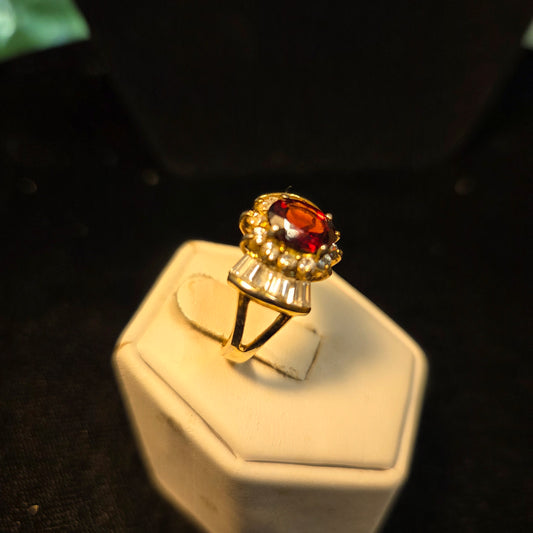 Sparkly Red and White Stone Sterling Silver Cocktail Ring sz 6.5