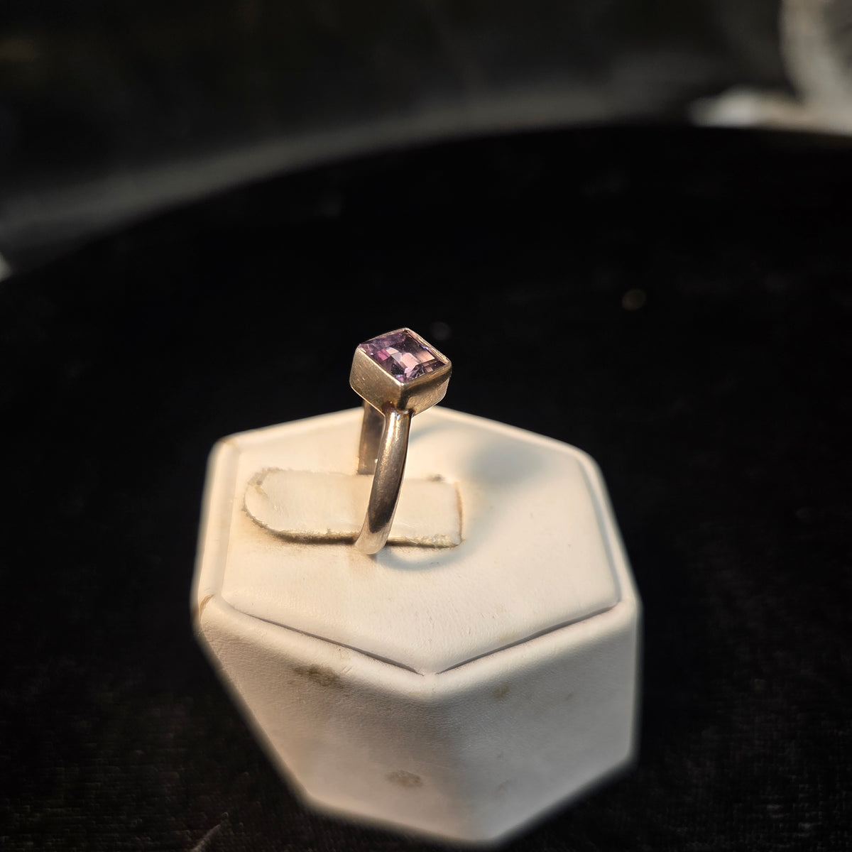 Simple Square Cut Purple Stone Sterling Silver Ring sz 5