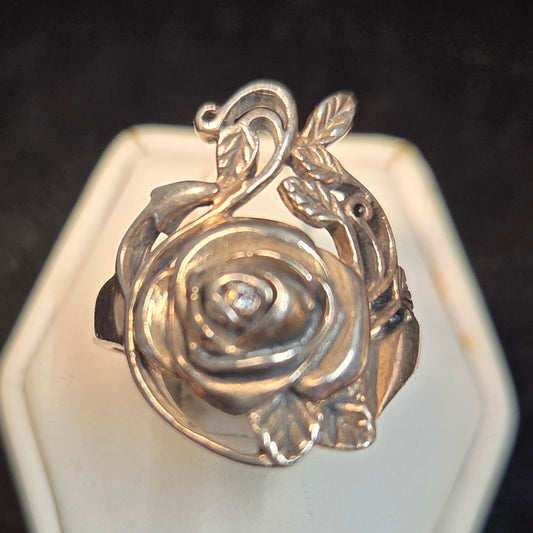 Artisan Sterling Silver Rose Ring sz 7.5