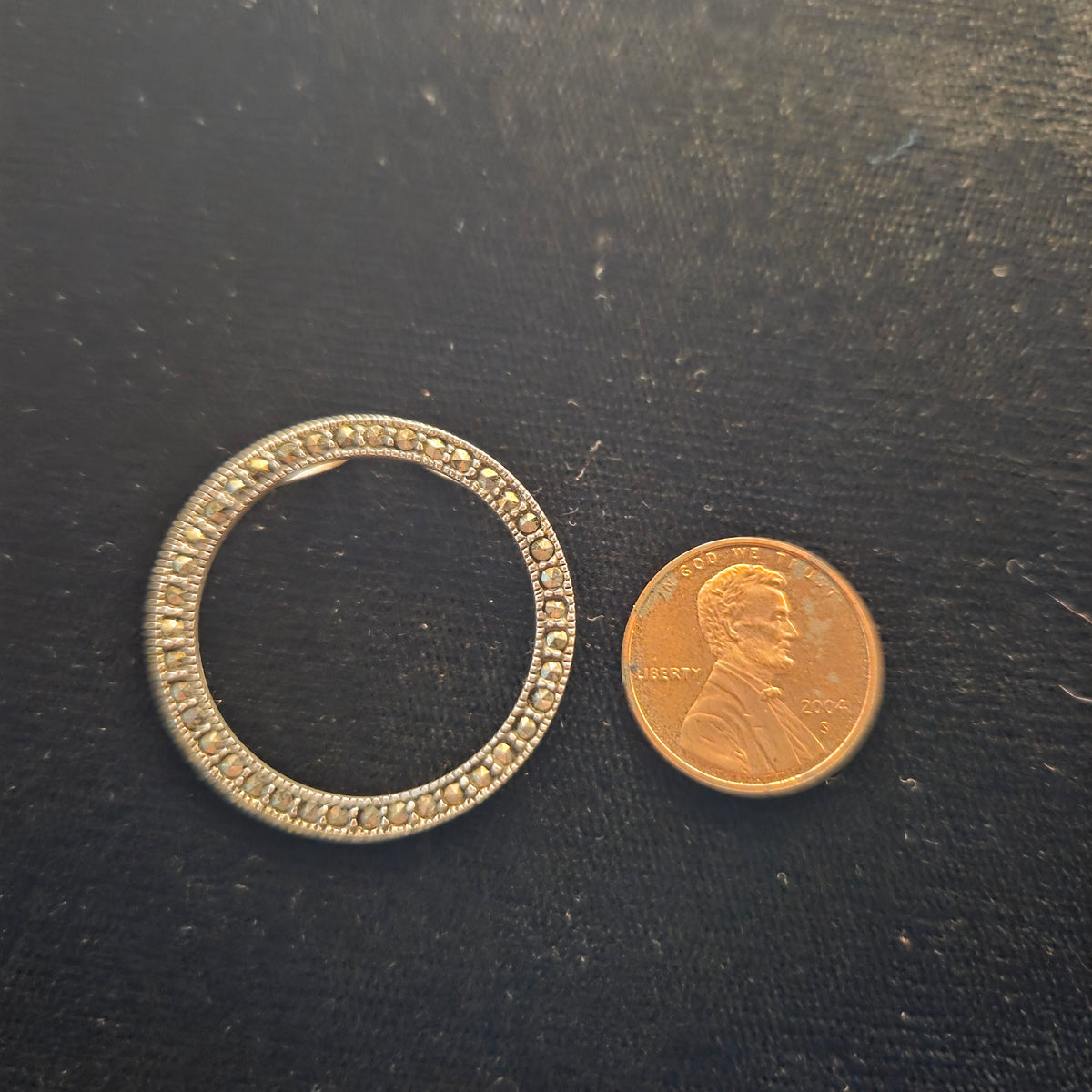 Sterling Circle Pendant w/ White Stones
