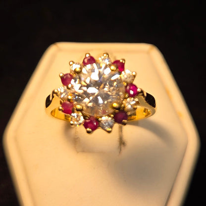 Sterling Red &White Stone Ring sz 7.5